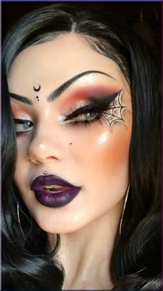 Witch Costume Hair Ideas, Witchy Halloween Makeup, Glam Witch Makeup, Purple Witch Makeup, Simple Witch Makeup, Spooky Makeup Looks, Pretty Witch Makeup, Witch Face Paint, Witchy Makeup