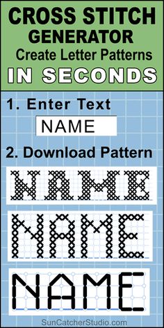 cross stitch generator with the text in second and third letters on it, along with an additional pattern for each letter