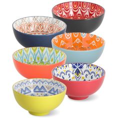 six bowls with different designs on them