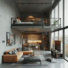 a living room filled with furniture and windows