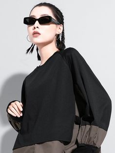 Uoozee Trendy Black T-shirt For Fall, Casual Black Long Sleeve Tops, Black Long Sleeve Casual Top, Black Long Sleeve Tops For Streetwear, Black Tops For Spring Streetwear, Black Stretch Sweatshirt For Fall, Black T-shirt For Layering In Spring, Black T-shirt For Spring Layering, Black Stretch Sweatshirt For Spring