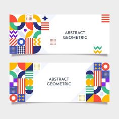 two abstract geometric banners with circles and stars