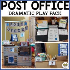 Easily set up a Post Office in your Preschool Dramatic Play Center with this pack of pretend play props. Your preschool students will love pretending to work at the post office!  Inside you will find all of the signs need to transform your dramatic play space into a hustling bustling post office. IncludedWelcome to the Post Office SignOpen/Closed SignPlease Wait in Line SignMail Truck Parking SignCustomer Parking SignMail Hamper SignAround the Post Office PosterWhen I work at the Post Office Sig Preschool Post Office, Post Office Dramatic Play, Post Office Activities, Pretend Play Post Office, Post Office Play, Card Mailbox, Dramatic Play Themes, Office Word, File Folder Activities