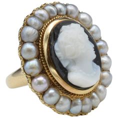 Antique Cameo Jewelry, Witch Clothes, Pearl Halo, Ring With Pearl, Profile Portrait, Beautiful Profile, Queens Jewels, Figural Jewelry, Earrings Pattern