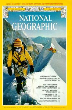 the front cover of national geographic magazine, featuring an image of a skier