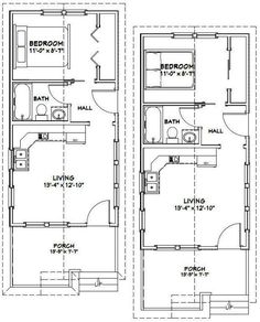 two story house plans with one bedroom and an attached living room in the same floor plan