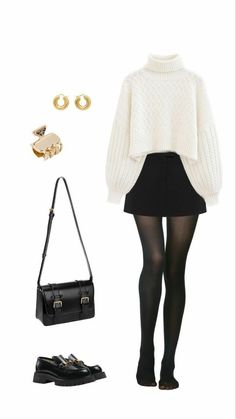 First Date Outfit Korean, Vienna Outfit Autumn, 15 Outfits Ideas, Black And White Fall Outfits, Winter Proposal Outfit, Viral Clothes, Black And White Outfit Ideas, Sixth Form Outfits, Stile Blair Waldorf