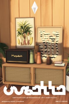 an image of a living room scene with the word cutout on it's sideboard