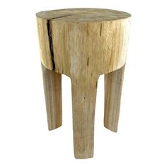 a small wooden stool made out of wood with one leg up and the other end down