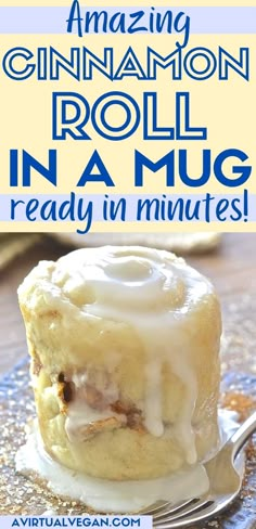 a sticky microwaved cinnamon roll mug cake Single Serving Microwave Dessert, Mug Donut Recipe, Cinnamon Roll In A Cup Recipe, Diy Microwave Desserts, Cinnamon Roll In Mug, Homemade Cake In A Mug, Microwave Dessert No Egg