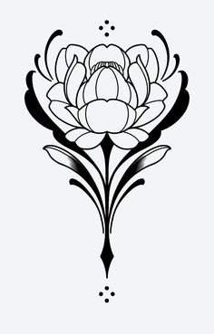 a black and white drawing of a flower