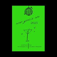 the new year's eve party flyer is shown in black on a green background