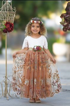 Sleeveless Floral Embroidered Burnt Orange Flower Girl Dress – The Little Kitten Boutique Orange Flower Girl, Fall Flower Girl, Fall Flower Girl Dresses, Junior Bridesmaids, Long Flower Girl Dresses, Custom Sash, Boho Style Wedding, Elegant Fall, Sleeveless Short Dress