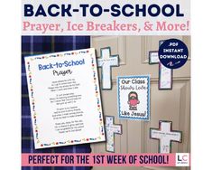 back - to - school prayer, ice breakers, and more perfect for the 1st week of school