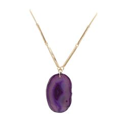 Introducing, the Agate Collection - Royal Necklace: Our Agate Collection is a truly breathtaking agate, a one of a kind stone formed from layers of quartz, nestled between gold ion-plated bars on a gold chain. Each agate stone is unique and it's story is told in a variety of chalcedony patterns. We hope you love the Agate Collection, exclusively from Kinsley Armelle. Details about the Agate Collection - Royal Necklace: Agate Center Stone Gold Ion-Plated Accents and Chain 34 Inch Length They say Royal Necklace, Purple Pendant Necklace, Bohemian Culture, Gold And Purple, Druzy Jewelry, Trending Necklaces, Necklace Extender, Agate Slice, Agate Necklace