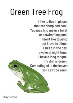 Green Tree Frog Kid’s Print Educational Decor, A4 Prints, The Poet, Green Trees