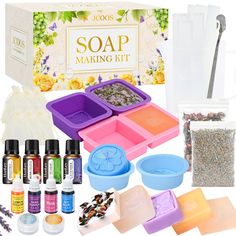 PRICES MAY VARY. SOAP MAKING KIT FOR KIDS & ADULTS: JCOOS soap making kits contain 1.1lbs Shea Butter Soap Base & Clear Soap Base, 6 Soap Molds for Soap Making, 4 Soap Dyes, 4 Fragrance Oils, 2 Glitter Powders, 2 Dried Rose Petals & Lavender Petals, 6 Mesh Packing Bags, 1 Pouring Pitcher, and 1 Stirring Spoon. One set for all your needs. PERFECT DIY SOAP MAKING KIT: Enjoy a fun soap making experience and create unforgettable arts and crafts for adults moments with family and friends! Our melt and pour soap kit has two different glitters and four soap coloring for making soap. Let your creativity run wild by using them directly or mixing them to make your own soap! ENJOY THE SCENT & FEEL SMOOTH: The adults and kids soap making kit includes four scents for soap making: grape, lavender, rose Types Of Soap, Melt And Pour Soap Base, Make Your Own Soap, Diy Soap Making, Clear Soap, Diy Fragrance, Lavender Petals, How To Make Soap, Flowers Glitter