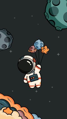 an astronaut floating in the sky next to planets