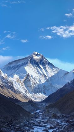 the mountains are covered in snow and rocks