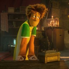 an animated character is standing next to another character in a scene from the movie cloudy