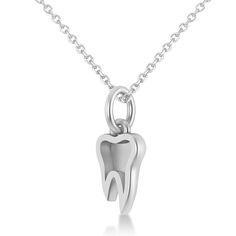 Style Number - AZ17680
The molars are the flat teeth located at the back of the mouth, but with this pendant necklace, you can bring the tooth front and center A perfect piece of jewelry for a Dental Hygienist, a Dental Assistant, or a Dentist, this necklace will surely put a smile on the wearer's face.This pendant necklace is available in other metals and comes with a matching 14k white gold chain. Mix and match with other pieces from our dental collection. Teeth Necklace, Molar Tooth, Tooth Pendant, White Gold Chain, Dental Hygienist, Dental Assistant, Smile On, Gold Chain, A Smile