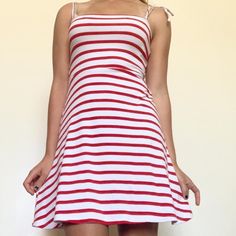 Nwot Red And White Striped Dress - Never Worn Red Cotton Mini Dress, Red Cotton Mini Sundress, Red Cotton Summer Mini Dress, Red Cotton Mini Dress For Summer, Forever 21 White Cotton Dress, Red Cotton Sundress Mini Dress, Forever 21 Cotton Mini Dress, Forever 21 White Casual Sundress, Forever 21 Casual White Sundress