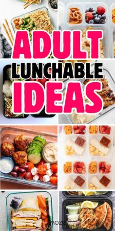 the words adult lunchable ideas are shown