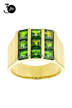 2.89ctw Square Chrome Diopside 18k Yellow Gold Over Sterling Silver Men's Ring. Measures Approximately 0.60"L x 0.51"W. Not Sizeable. Green Chrome, Sterling Silver Mens Rings, Mens Silver Rings, Sterling Silver Mens, Men's Ring, Silver Man, 18k Gold, Rings For Men, Yellow Gold