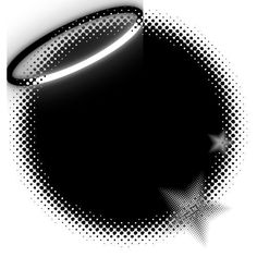 an abstract black and white background with halftone circles in the center, stars at the bottom