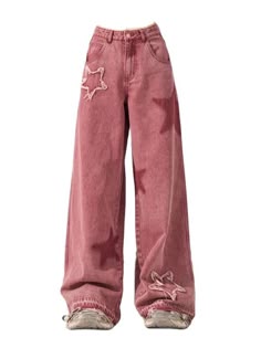 Jeans Rosa, Alt Clothes, Pink Star, Denim Patterns, Pink Stars, Pink Pants