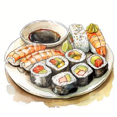 Explore the art of Japanese cuisine with our Sushi Watercolor Bundle, now available for instant download! This captivating collection includes 12 high-quality watercolor images, each one showcasing different, beautifully arranged sushi pieces. These digital illustrations are perfect for scrapbooking enthusiasts, journal decorators, and creative card and invitation makers looking to add a unique, culinary twist to their projects. Each image in the bundle captures the delicate textures and vibrant Watercolor Japanese Art, Asian Food Drawing, Sushi Illustration, Sushi Art Drawing, Sushi Drawing Realistic, Sushi Watercolor, Sushi Illustration Art, Sushi Drawing, Sushi Images Art