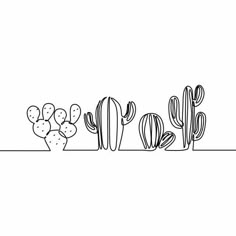 a line drawing of cacti and succulents