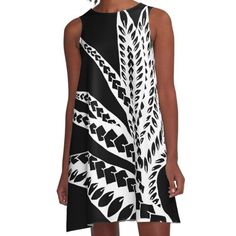 Loose-fit, mid-length sleeveless dress with silky handfeel. Printed on both sides. Machine washable. Size range XS-2XL. Black White Polynesian Geometric Floral Chic Bird of Paradise Tribal Tattoo Luau Party Dress, White Bird Of Paradise, Hawaiian Sundress, Polynesian Dress, Tiki Dress, Poly Dress, Loose Summer Dress, Hawaiian Tattoo, White Sundress