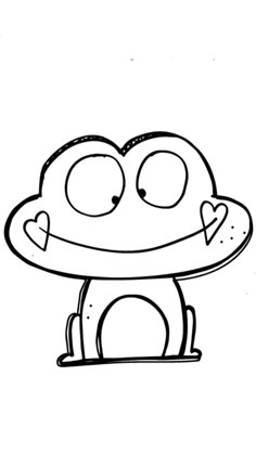 a cartoon character with eyes and nose holding a frisbee in one hand while sitting on the ground