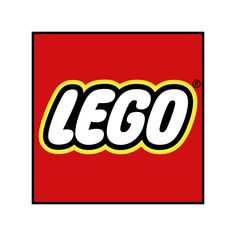 the lego logo is shown in red, yellow and white with black letters on it