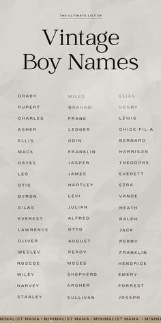 the vintage boy names are displayed in this poster