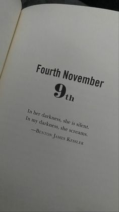 an open book with the text fourth november 9th