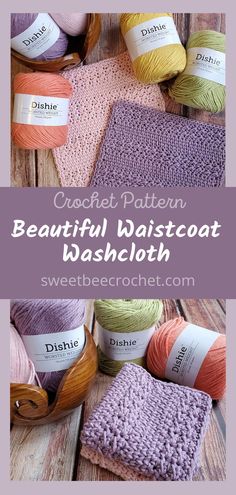 the crochet pattern for beautiful waistcoat washcloth is shown on a wooden surface