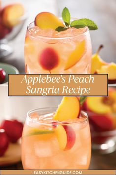 Whether you're hosting a party or looking for something fun to sip on, try out this easy and delicious recipe for Applebees peach sangria! Simple Drink Recipes Alcoholic, Sangria Recipes Easy, Drink Refreshers, Refreshment Drinks, Peach Sangria Recipe, Peach Sangria Recipes, Applebees Recipes, Vodka Gimlet, Vodka Sunrise