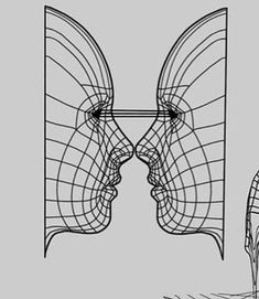 an abstract drawing of two wings with one wing extended and the other facing upward, on a gray background