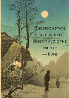 the moon stays bright when it doesn't avoid the night - rumi