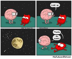 a comic strip with an image of a brain and the caption that says, look up