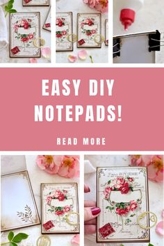 the instructions to make easy diy notepads with flowers and leaves on them