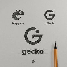 the logo for gecko is drawn on paper with a pencil and some other items