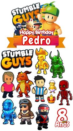 an image of some cartoon characters with the words summer guys happy birthday pepro on it