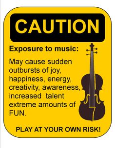 a caution sign with an image of a violin and the words caution exposure to music