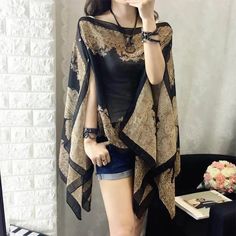 Beach Shawl, Chiffon Shawl, Bat Sleeve, 2017 Summer, Kimono Cardigan, Chiffon Shirt, Chiffon Blouse, Print Chiffon, Clothing Size Chart