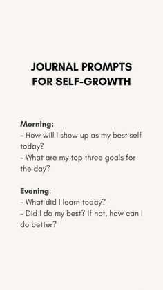 a white sheet with the words journal proms for self - growth