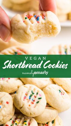 vegan shortbread cookies with sprinkles on top and in the background