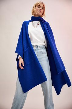 Ellie Scarf Wrap Kimono | Free People One Size Cashmere Wraps For Fall, Oversized Cashmere Wraps For Winter, Casual One-size Poncho For Layering, Casual Solid Shawl For Winter, Spring Cashmere Outerwear For Layering, Casual Solid Winter Shawl, Oversized Cashmere Outerwear For Spring, Oversized Spring Poncho For Loungewear, Soft Knit Wrap Sweater